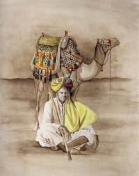 S. A. Noory, Camel of desert III, 12 x 15 Inch, Watercolor on Paper, AC-SAN-023